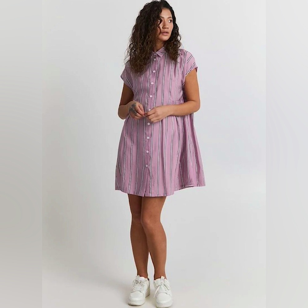 ICHI • Helda Dress • Lilac with Black and White Stripes